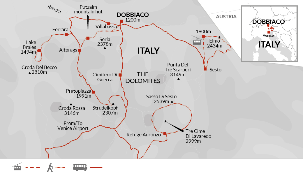 tourhub | Explore! | Hiking in the Dolomites | Tour Map