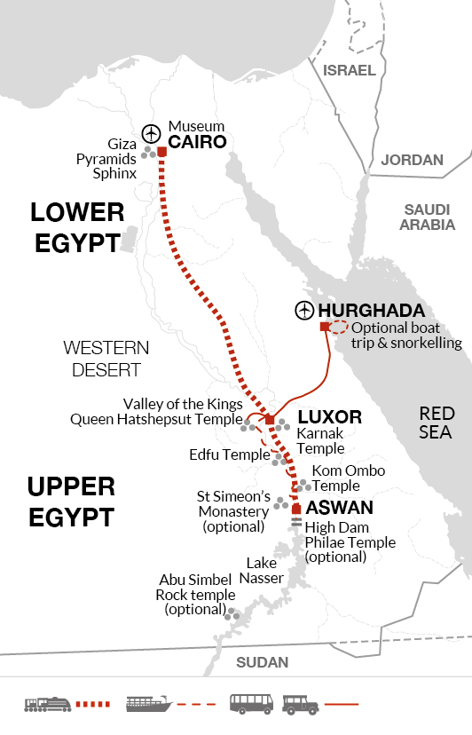 tourhub | Explore! | Classic Egypt with Nile Cruise + Red Sea Extension | Tour Map