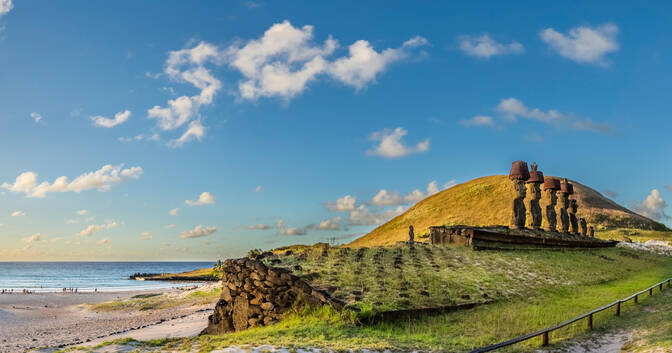 Isolated Rapa Nui has long held a sense of mystery and fascination for outsiders.  Discover this remote Pacific island, thousands of miles from its nearest neighbours, and the unique culture, traditions and ancestry that are being kept alive today. Two full days to explore the 25-kilometre square island give us a superb introduction to the giant stone heads, or moai, that dot its rugged coastline. We'll leave with one burning question: Why are they there? <br> <br> Ceremonial platforms (Ahu) - Walk among moai at ocean-facing platforms, including monumental Ahu Tongariki<br> Rano Raraku - Visit the quarry from which the moai were cut, where heads still poke out of the volcanic stone<br> Hanga Roa - Stroll the little streets of the island's only village, with its picturesque fishing harbour  <br> 
