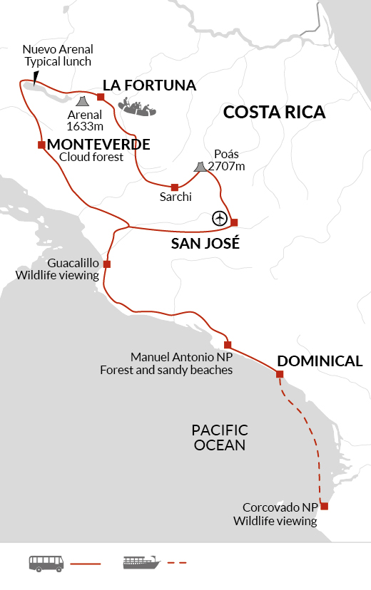 tourhub | Explore! | Family Costa Rica Highlights | Tour Map