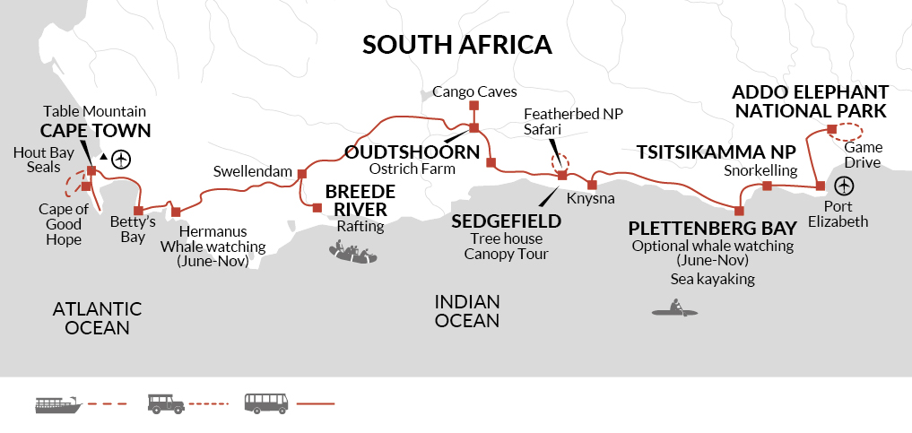 tourhub | Explore! | Family South Africa’s Garden Route and Safari | Tour Map