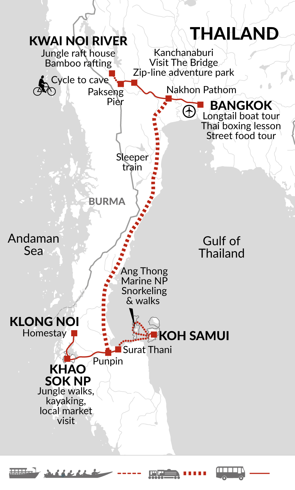 tourhub | Explore! | Family Thailand Active Jungle and Beach Adventure | Tour Map