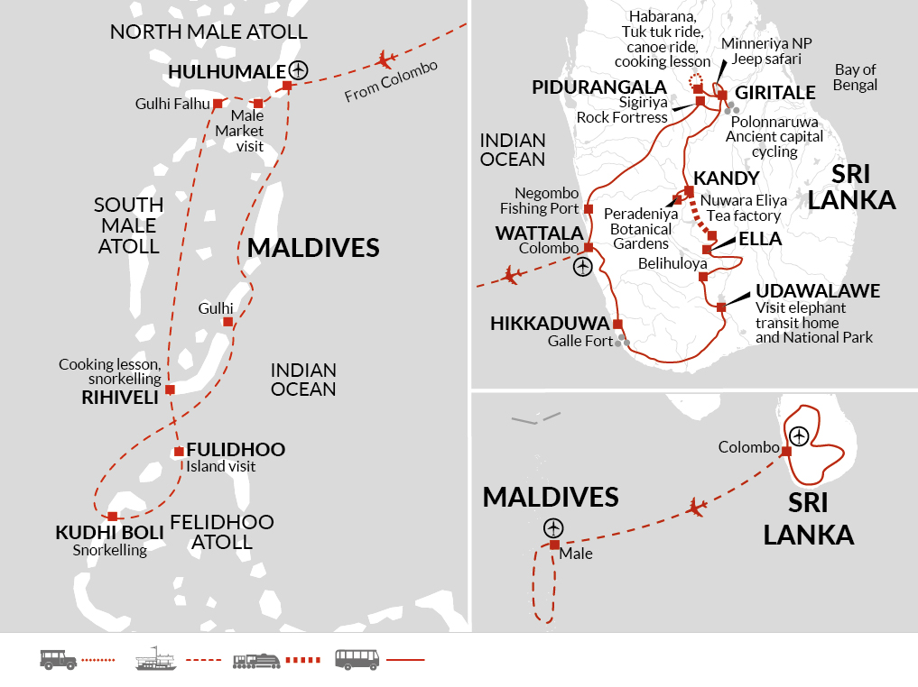 tourhub | Explore! | Family Sri Lanka and Maldives Adventure | Tour Map