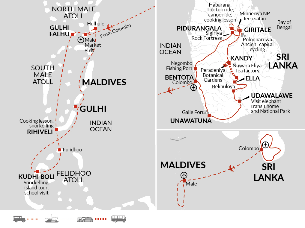 tourhub | Explore! | Family Sri Lanka and Maldives Adventure | Tour Map