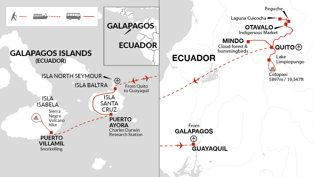 tourhub | Explore! | Volcanoes and Galapagos | Tour Map