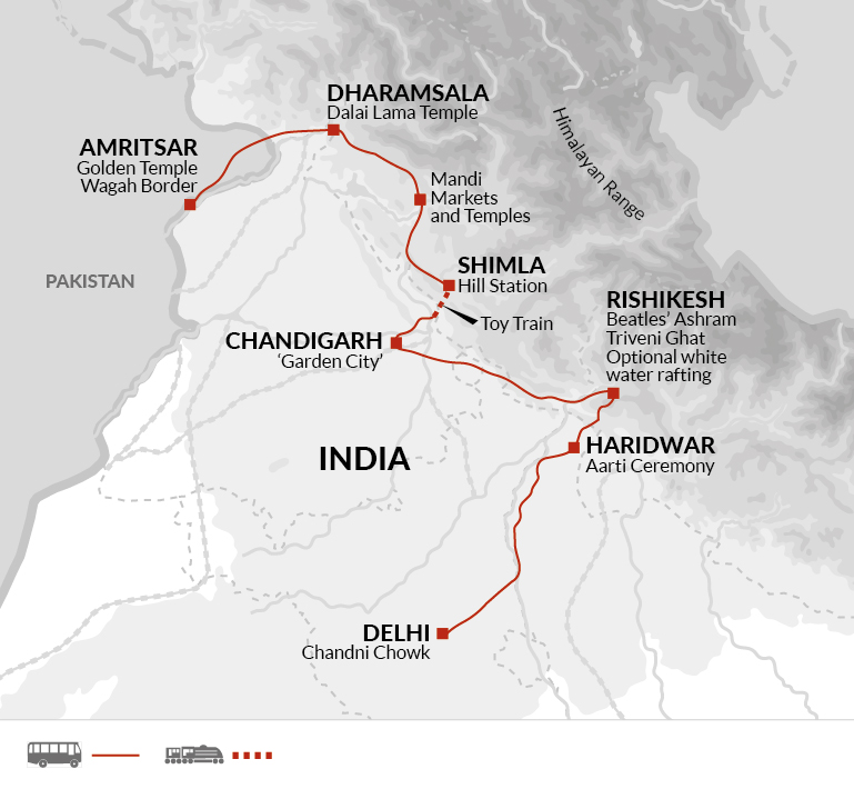 tourhub | Explore! | Spiritual India - Foothills of the Himalaya | Tour Map