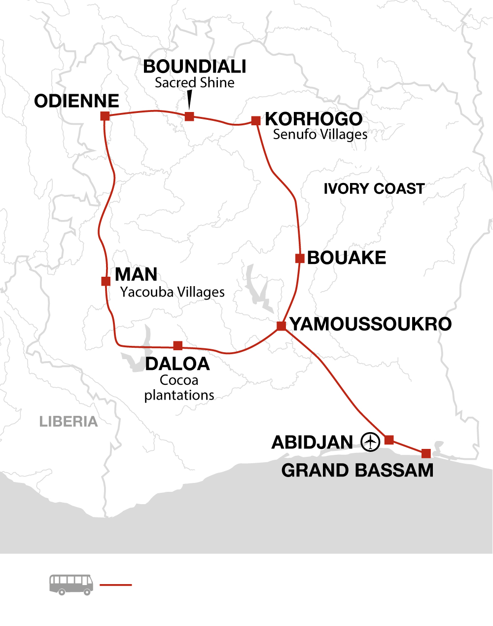 tourhub | Explore! | The Ivory Coast | Tour Map