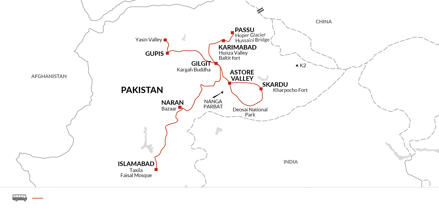 tourhub | Explore! | Pakistan's Karakoram Highway | Tour Map