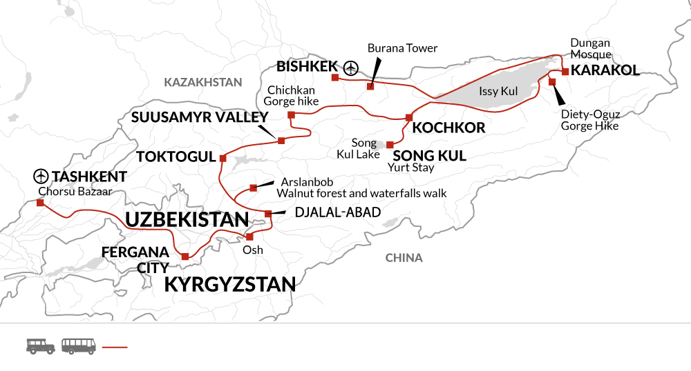 tourhub | Explore! | Kyrgyzstan's Silk Road Journey | Tour Map