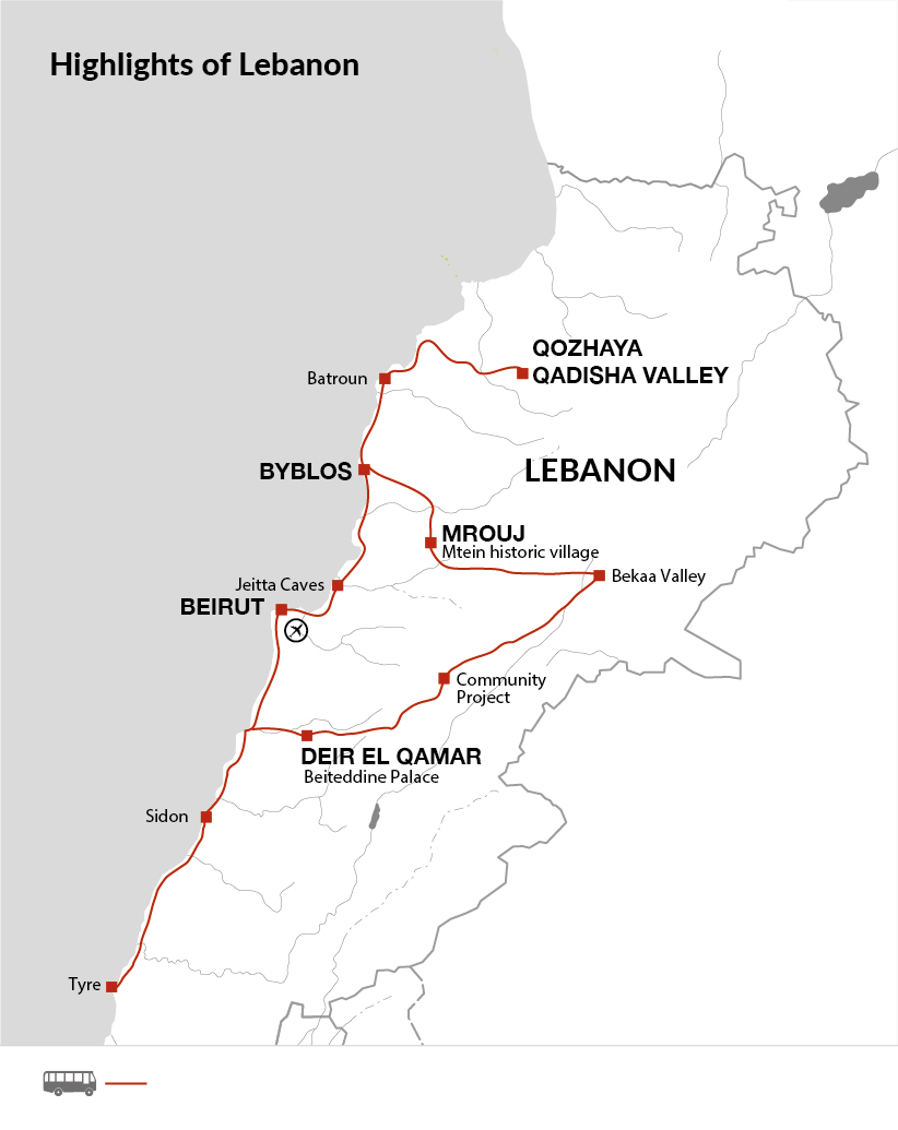 tourhub | Explore! | Highlights of Lebanon | Tour Map