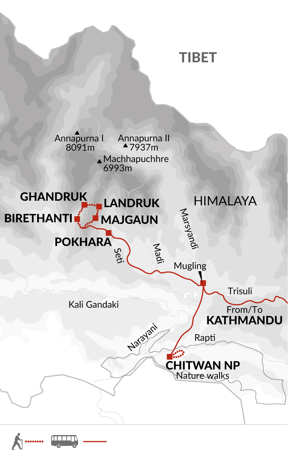 tourhub | Explore! | Annapurna Luxury Lodge Trek | LAN | Route Map