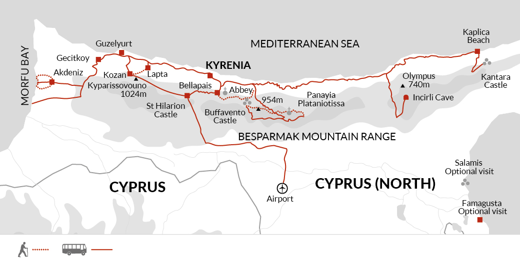 Tour Map tourhub | Explore! | Walking in Northern Cyprus | Tour Map