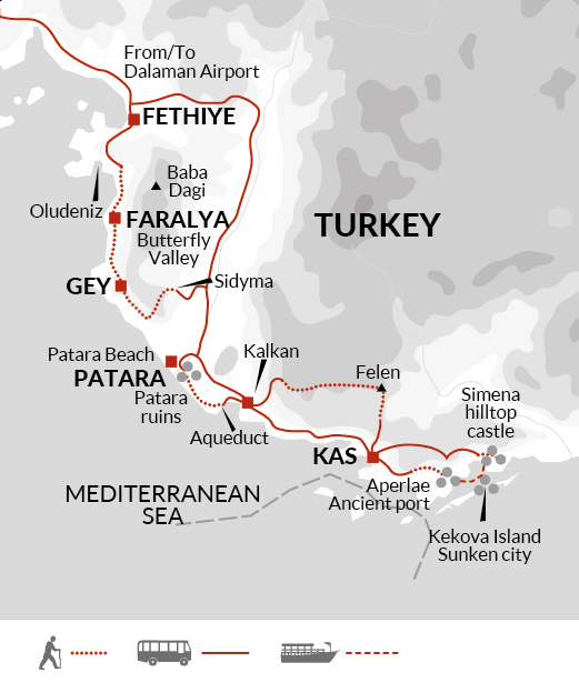 tourhub | Explore! | Hiking Turkey's Lycian Way | Tour Map
