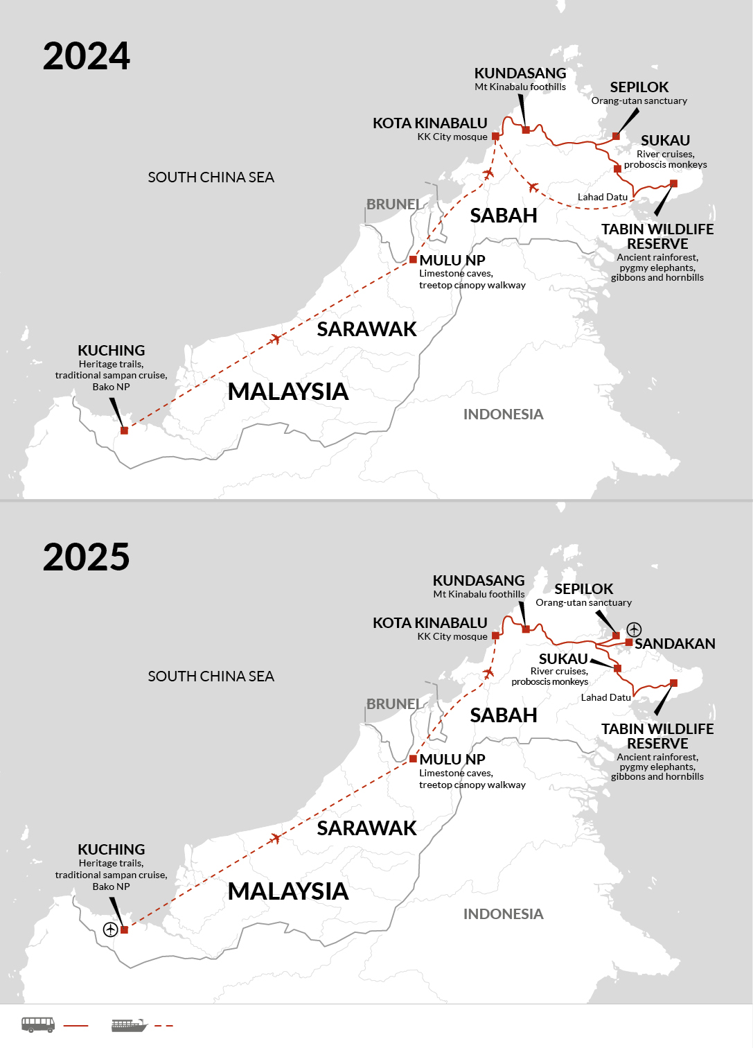 tourhub | Explore! | Borneo Wildlife Highlights | Tour Map