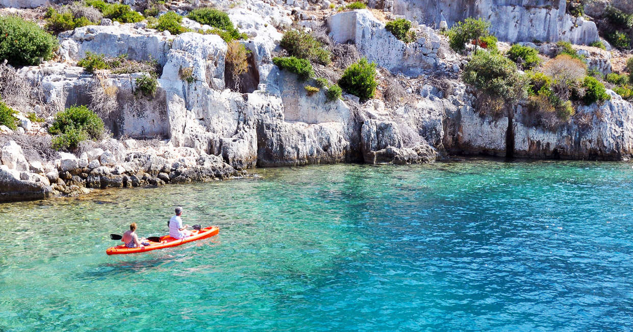 Kayaking in crystal clear water