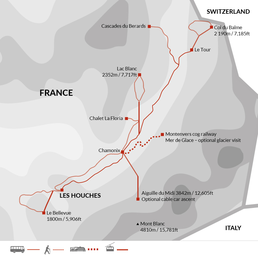 tourhub | Explore! | Highlights of Mont Blanc | Tour Map