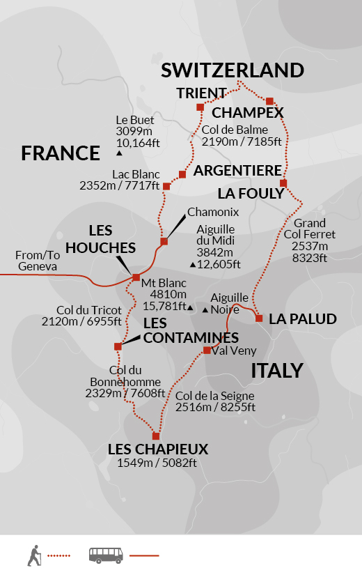 tourhub | Explore! | Tour du Mont Blanc | Tour Map