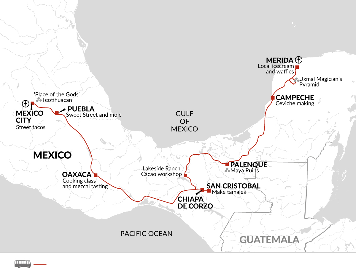 tourhub | Explore! | A Taste of Mexico - Markets and Mayan Sites | Tour Map