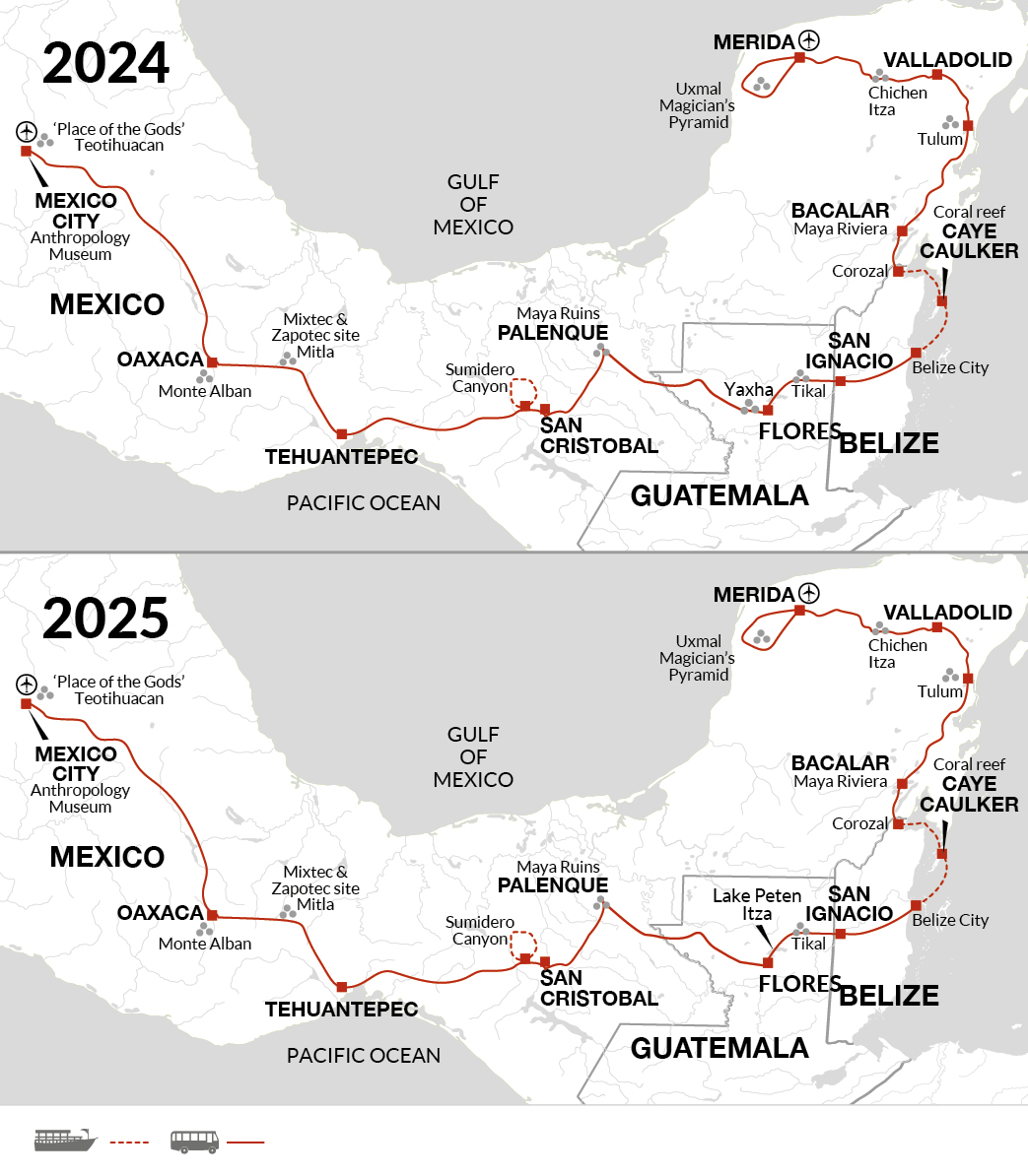 tourhub | Explore! | Contrasts of Mexico + Yucatan Peninsula Extension | Tour Map