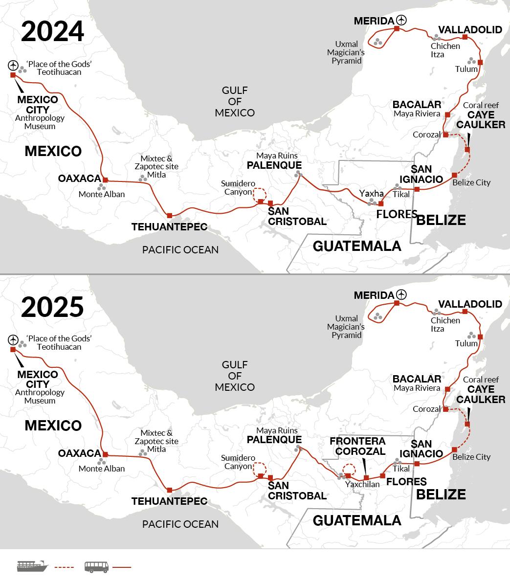 tourhub | Explore! | Contrasts of Mexico + Yucatan Peninsula Extension | Tour Map