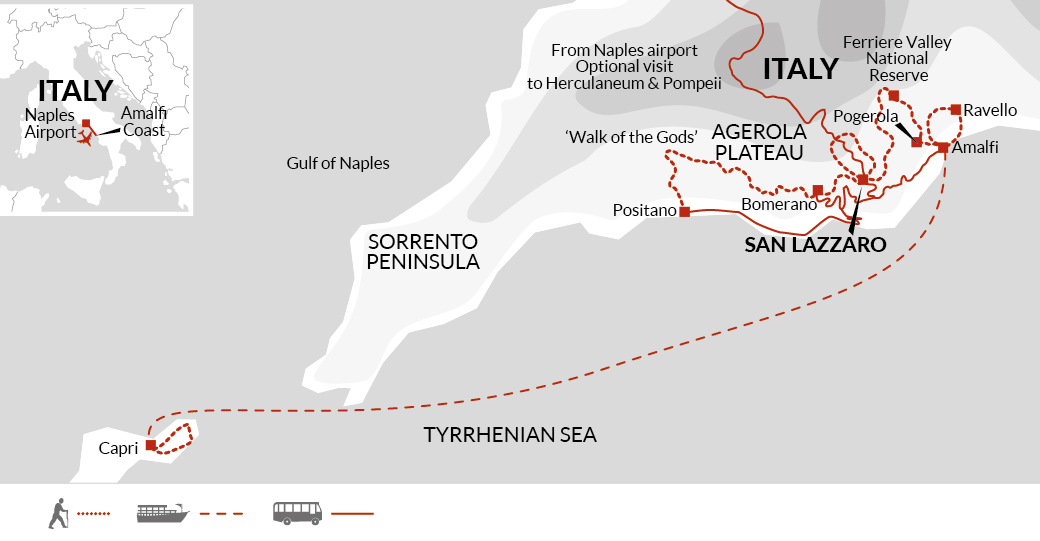 tourhub | Explore! | Amalfi Coast Walking - Agriturismo | NAW | Route Map