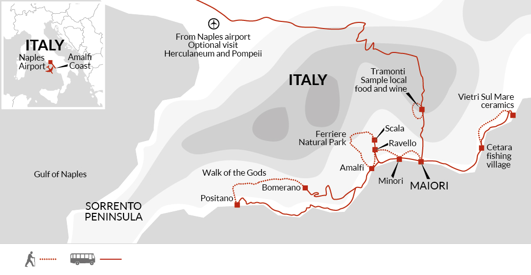 tourhub | Explore! | Amalfi Coast Walking - Seafront Hotel Sole | Tour Map