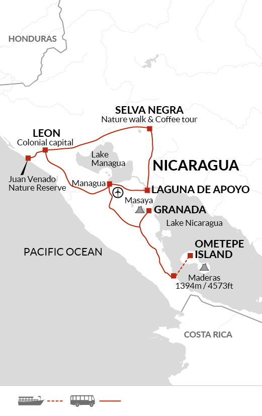 tourhub | Explore! | Nicaragua - Land of Lakes and Volcanoes | Tour Map