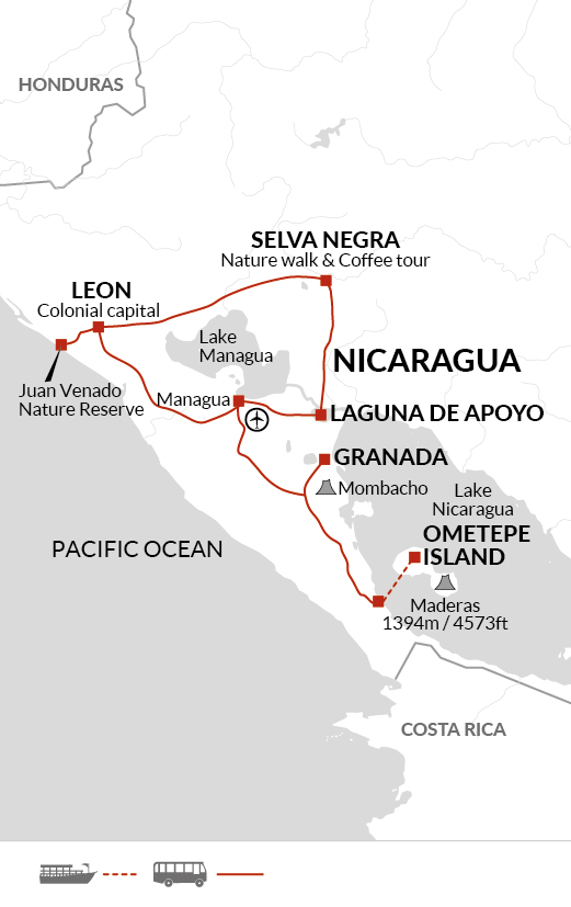 tourhub | Explore! | Nicaragua - Land of Lakes and Volcanoes | Tour Map