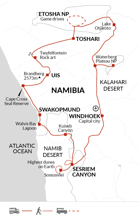 tourhub | Explore! | Namibia Lodge Safari | Tour Map