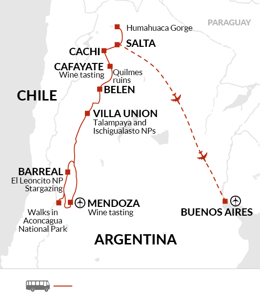 tourhub | Explore! | Wine and Landscapes of Argentina's Northwest | Tour Map