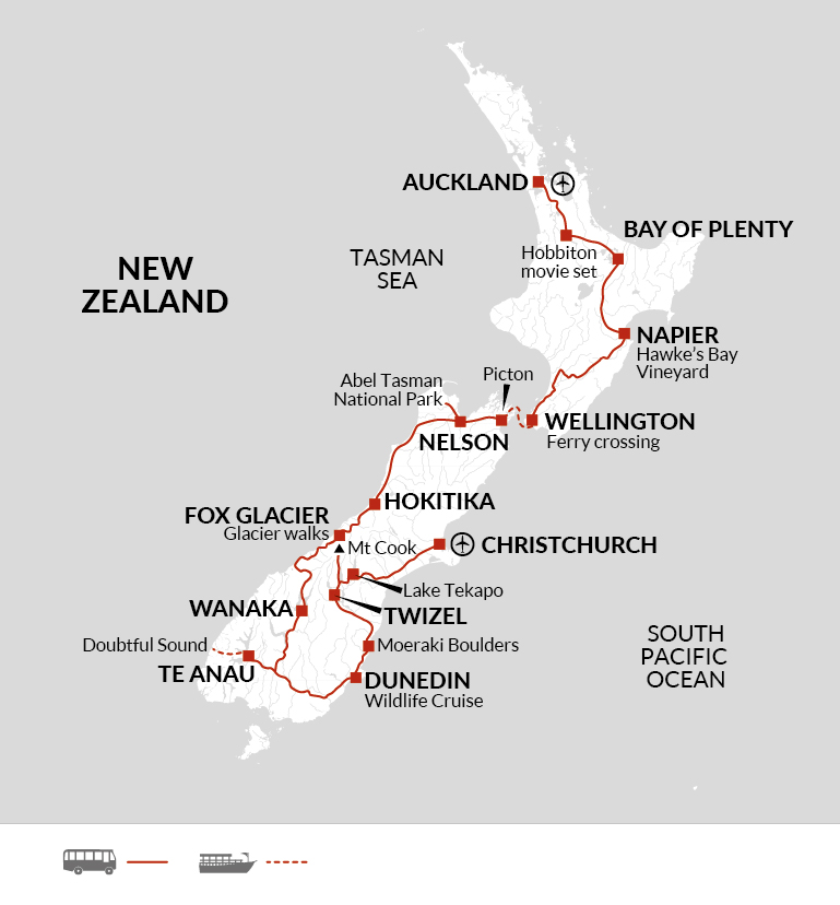 tourhub | Explore! | New Zealand Explorer | Tour Map
