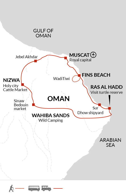 tourhub | Explore! | Mountains, Deserts and Coast of Oman | Tour Map