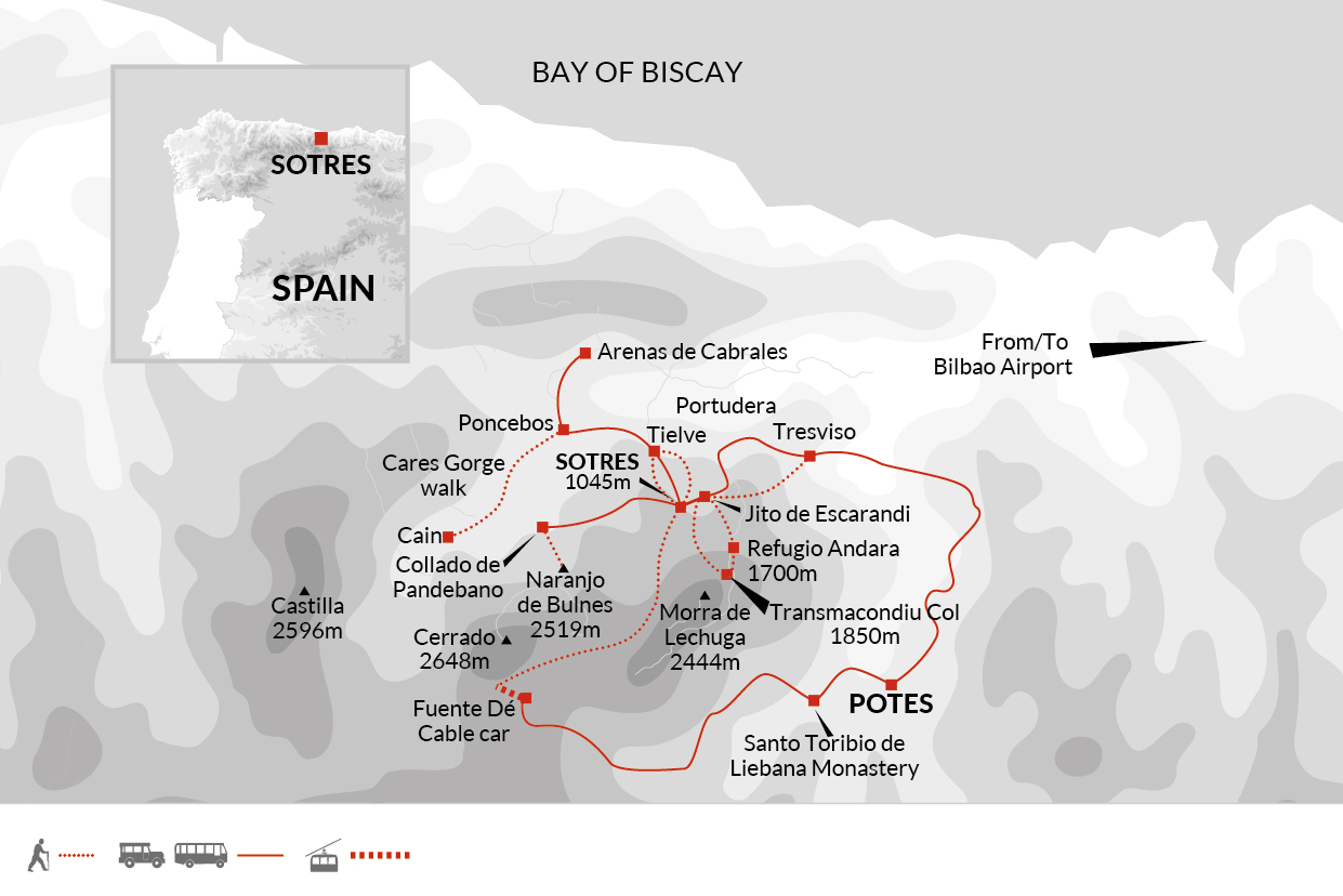 tourhub | Explore! | Trekking in Spain - Picos de Europa | Tour Map