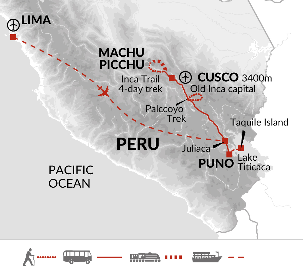 tourhub | Explore! | Walk Peru's Inca Trail and Palccoyo Rainbow Mountain | Tour Map