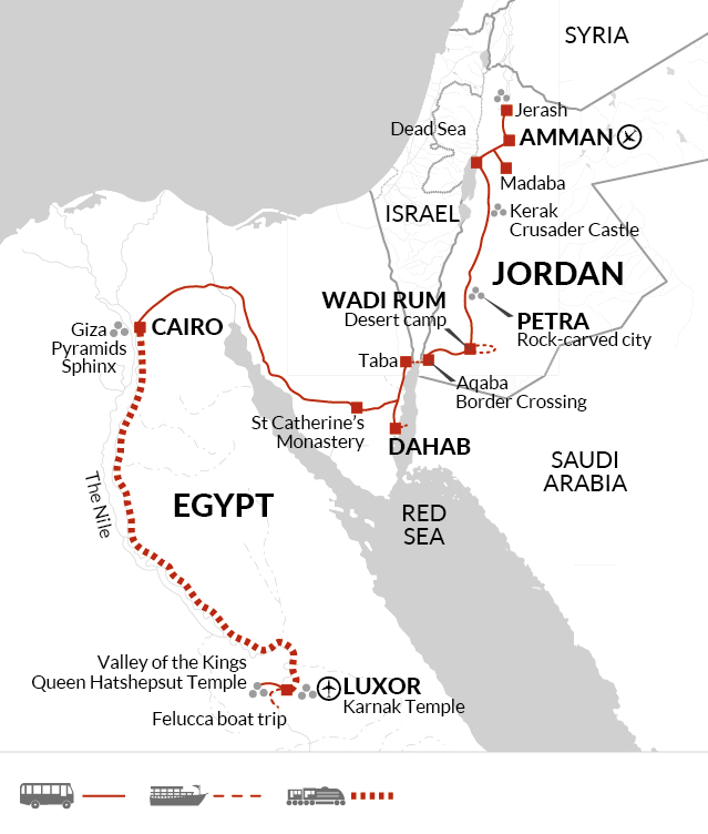 tourhub | Explore! | Jordan and Egypt - Petra to the Pyramids | Tour Map