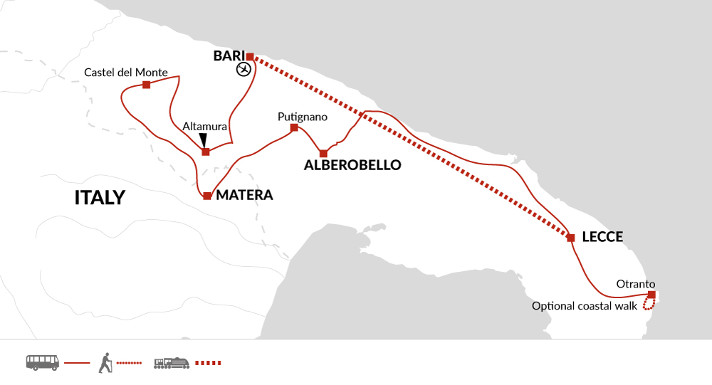 Tour Map tourhub | Explore! | Highlights of Puglia | Tour Map