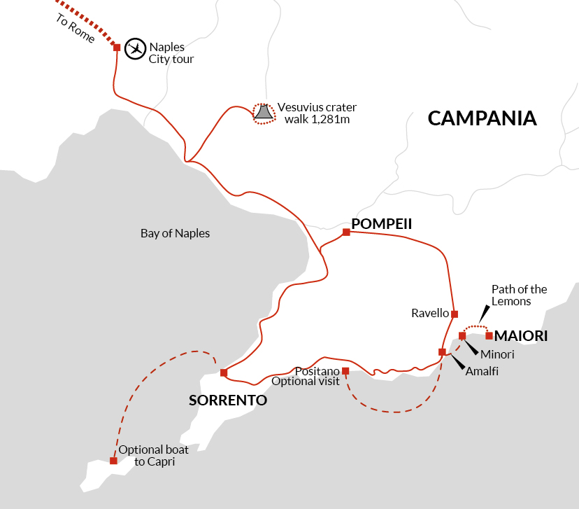 tourhub | Explore! | Rome, Sorrento and the Amalfi Coast | Tour Map