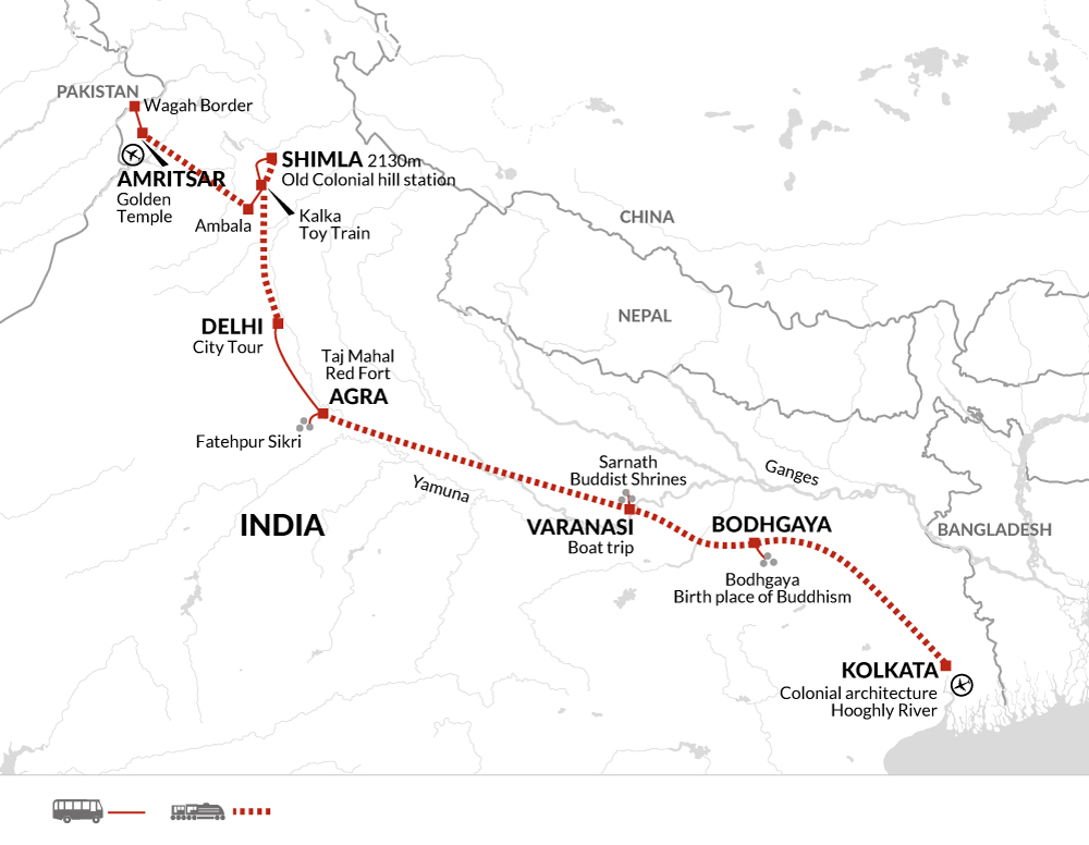 tourhub | Explore! | Kolkata to Amritsar | Tour Map
