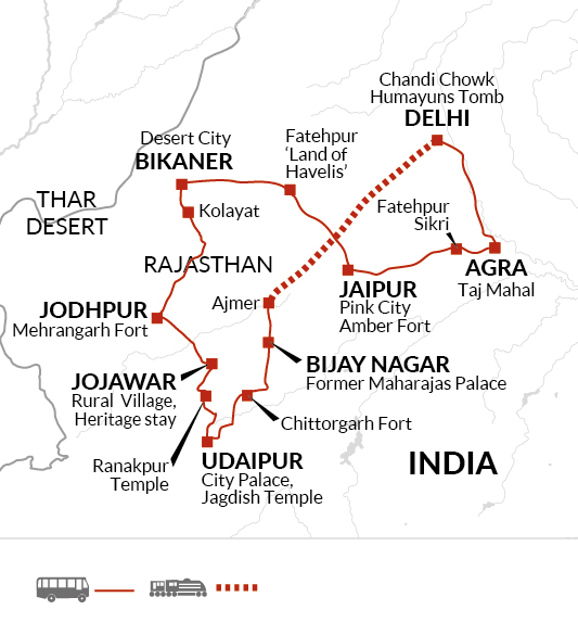 tourhub | Explore! | Rajasthan - Land of the Maharajahs | Tour Map