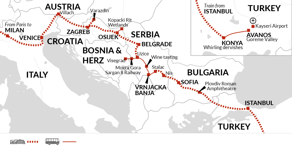 tourhub | Explore! | London to Istanbul by Train + Cappadocia Extension | Tour Map