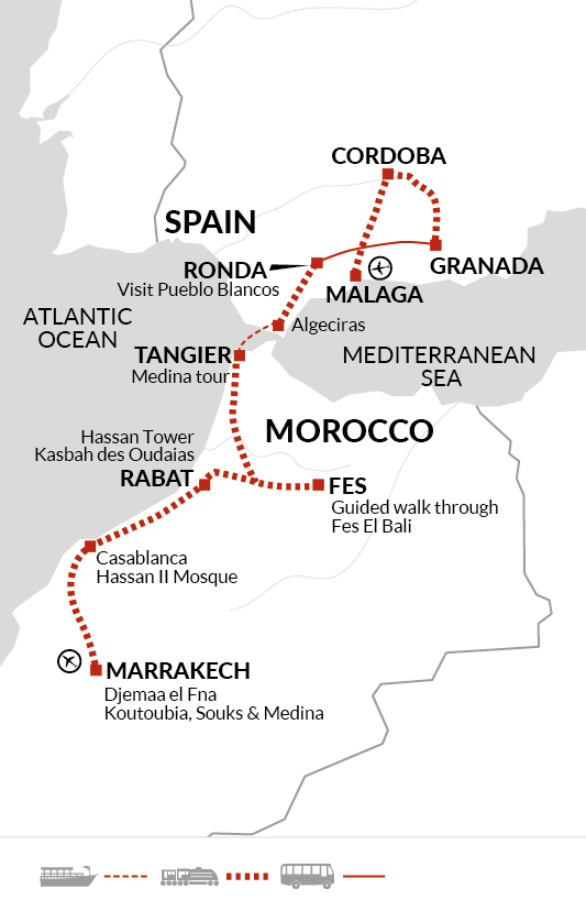 tourhub | Explore! | Spain To Morocco Rail Adventure | Tour Map