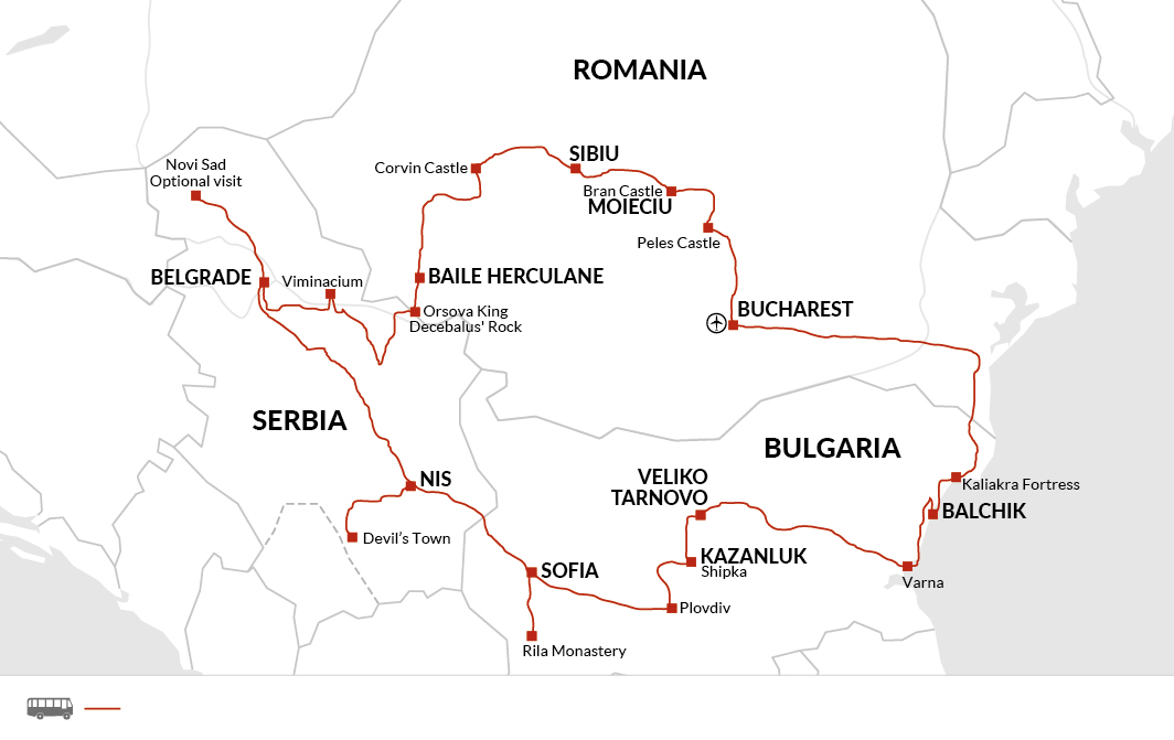 tourhub | Explore! | Grand Tour of Romania, Serbia & Bulgaria | Tour Map