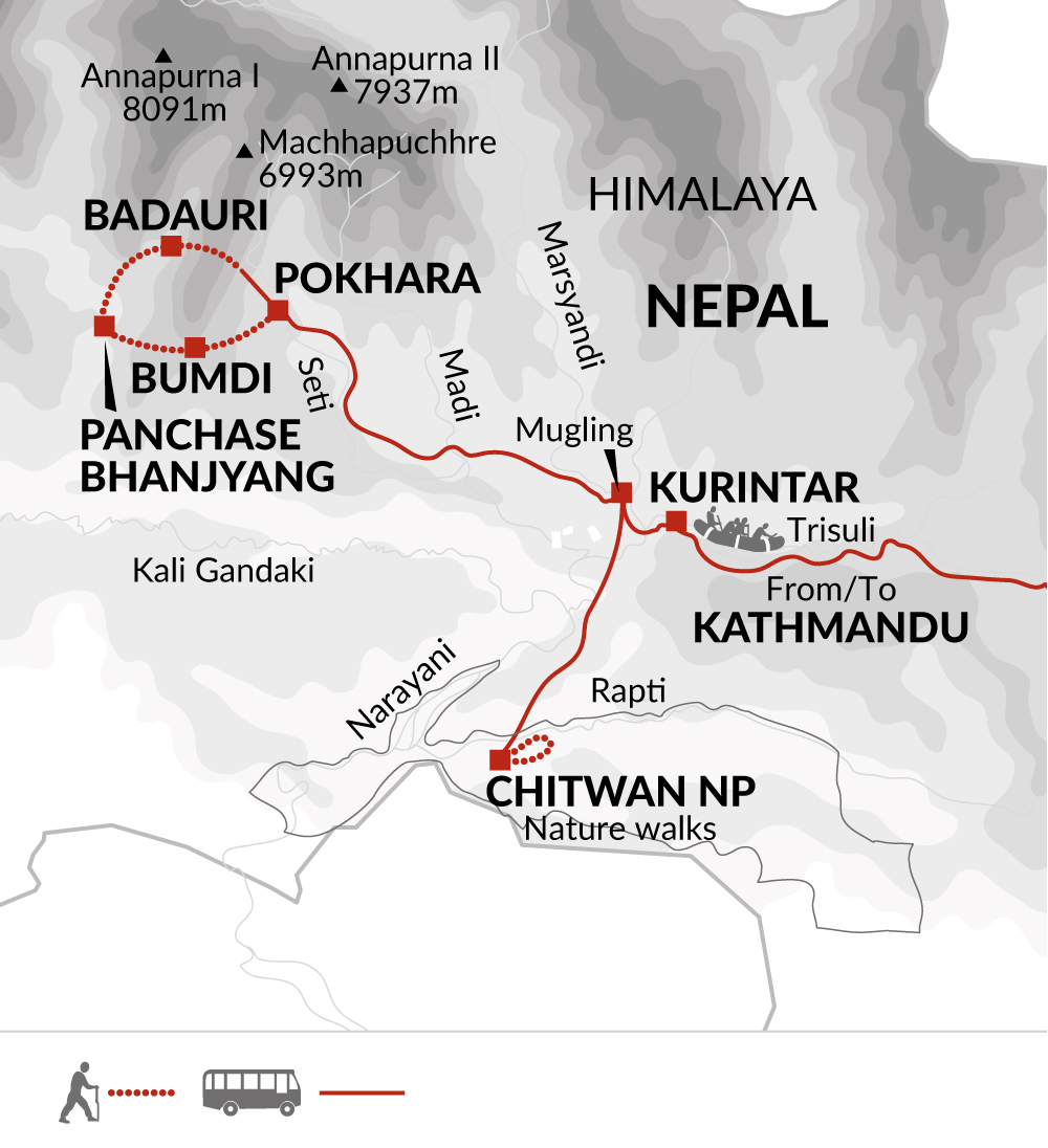 Tour Map tourhub | Explore! | Walking the Annapurna Foothills | Tour Map