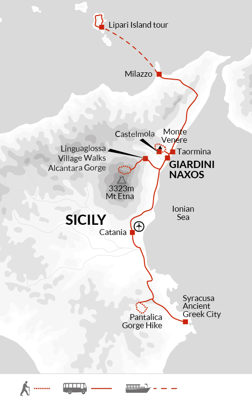 tourhub | Explore! | Walking In Sicily | Tour Map