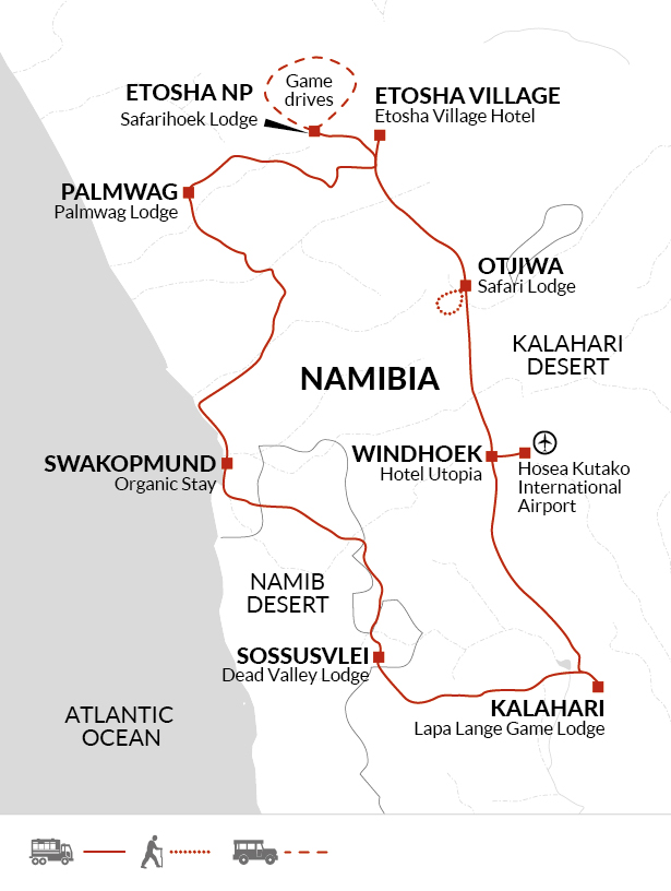 tourhub | Explore! | Upgraded - Highlights of Namibia | Tour Map