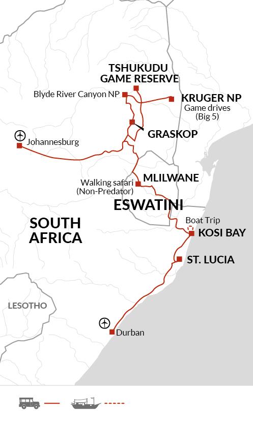 tourhub | Explore! | Family South Africa Safari and Beach Adventure | Tour Map