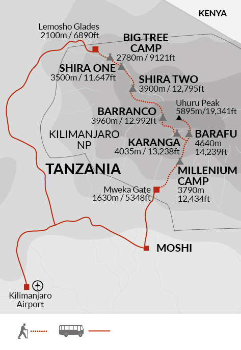 tourhub | Explore! | Kilimanjaro - Lemosho Trek | Tour Map