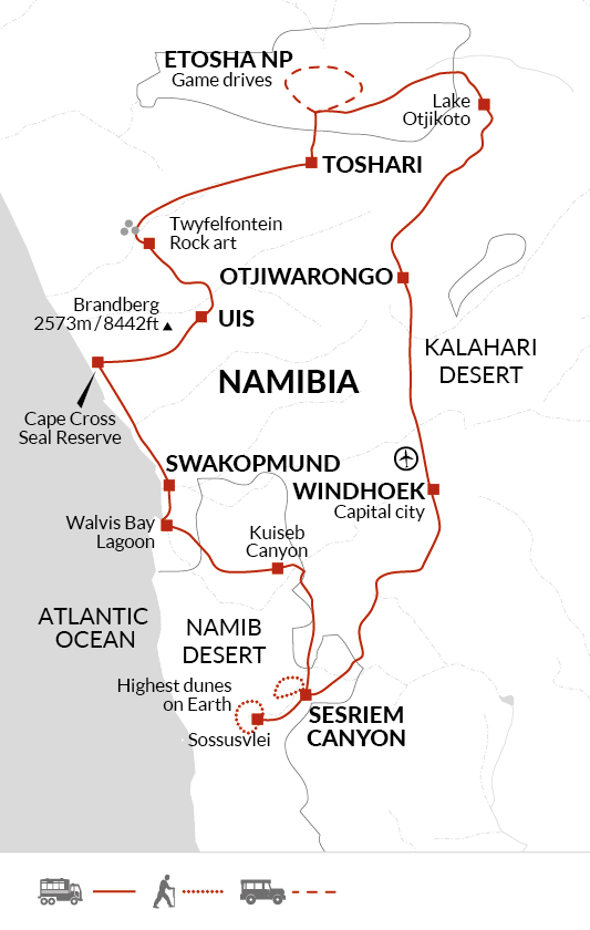 tourhub | Explore! | Namibia Lodge Safari | Tour Map