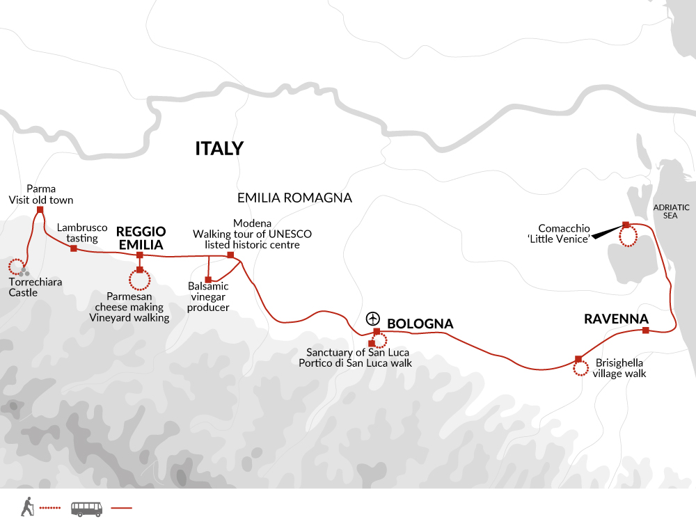 tourhub | Explore! | A Taste of Emilia Romagna | TOER | Route Map