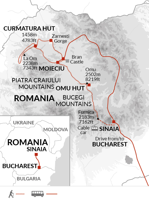 tourhub | Explore! | Trekking the Transylvanian Alps | Tour Map
